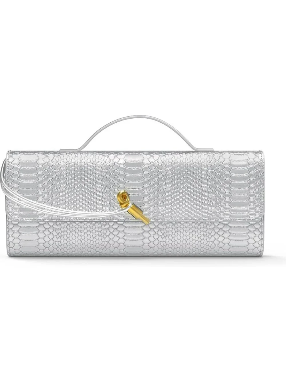 Women Silver Croco Leather Suede Woven Clutch Purse For Evening Crossbody Bag